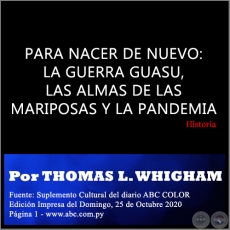 PARA NACER DE NUEVO: LA GUERRA GUASU, LAS ALMAS DE LAS MARIPOSAS Y LA PANDEMIA - Por THOMAS L. WHIGHAM - Domingo, 25 de Octubre de 2020